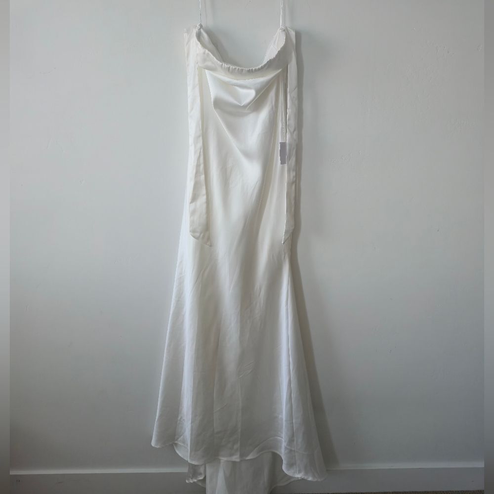 Lulu's Eternally Loved White Cutout Satin Off-the-Shoulder Maxi Dress NWT